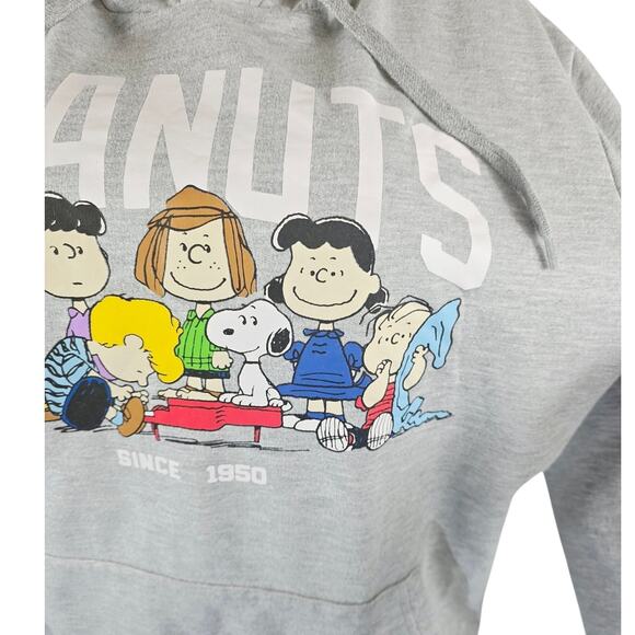 Peanuts Family Heathered Gray Athletic Athleisure Hooded Sweatshirt Women L - Picture 3 of 5